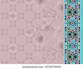 Classic Baroque-Style Digital Border Design, Perfect for Fabric Printing and Artistic Works.
