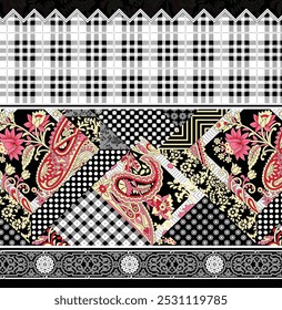 Classic Baroque-Style Digital Border Design, Perfect for Fabric Printing and Artistic Works.