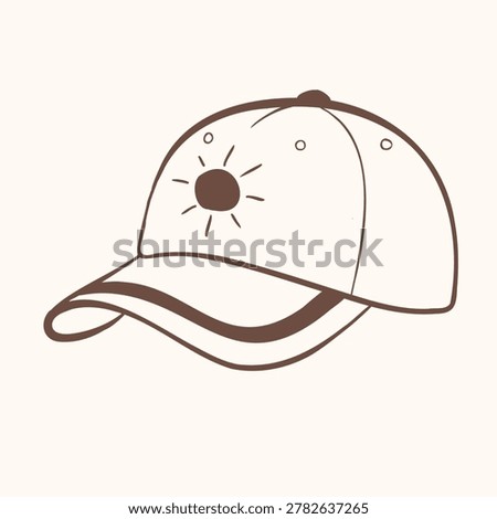 Classic baseball cap in minimal line art style. Casual summer headwear illustration for fashion design, stickers and branding.