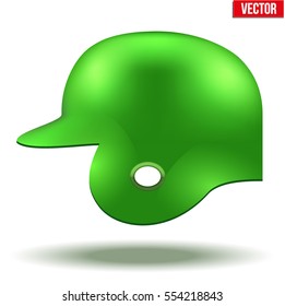 Classic baseball helmet. Green color. Side view. Sample equipment for your design. Vector illustration Isolated on white background.