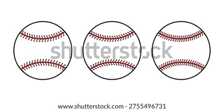 Classic baseball with red stitching and detailed lace seams. Perfect softball icon for sports team logos, athletic equipment graphics, and game day designs.