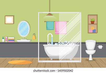 Classic Bathroom Interior Clean Room Wooden Accent Furniture Flat Design