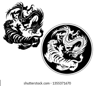 Classic Battle Between Tiger Dragon Eastern Stock Vector Royalty Free