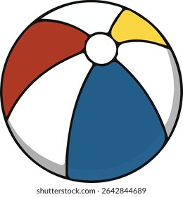 A classic beach ball with red, yellow, and blue color sections is presented.