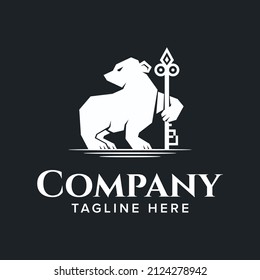Classic bear with key home logo design