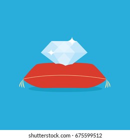 classic beautiful sparkle isolated light blue & white diamond jewel vector icon on modern flat design style illustration for beauty & fashion on a red pillow or cushion