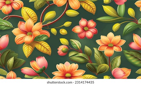 Classic Beautiful Wallpaper Seamless Vintage Flower Pattern On Green Background
