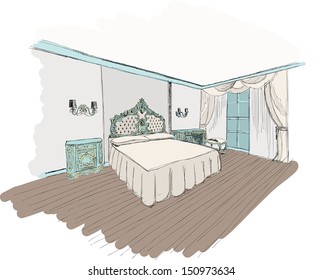 Classic bedroom interior designed in color graphics