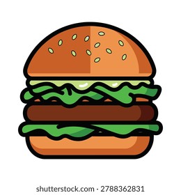 Classic beef burger illustration with hamburger fastfood sandwich delicious