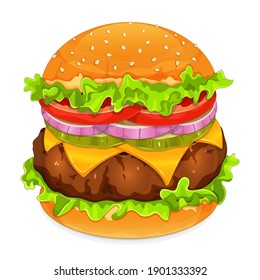 Classic beef cheeseburger recipe illustration vector.
(hamburger)