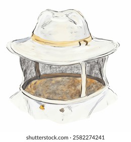 A classic beekeeper hat with a mesh veil in white. Suitable for nature conservation, farming, and bee themed branding.