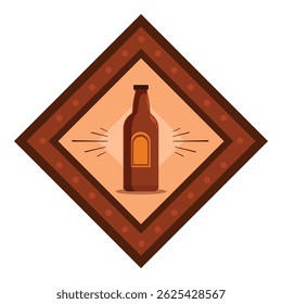 Classic beer bottle with blank label is standing in the center of a diamond frame with shining rays, perfect for brewery logos, beer ads, and bar signs
