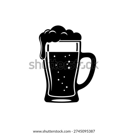 A classic beer mug filled with a beverage, featuring a generous head of overflowing foam, presented as a clean silhouette.