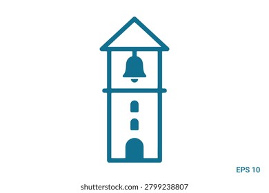 Classic bell tower building structure vector icon for historical architecture monument or chapel