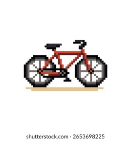 Uma bicicleta clássica renderizada em estilo pixel art de 8 bits. Perfeito para uso em jogos, aplicativos de saúde, temas de transporte ecológico ou infográficos.