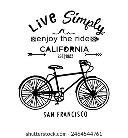 Classic bicycle vector Live simply, Enjoy the ride  California, Bicycle silhouette, Bicycle Doodle Vector Art, Cycle Iconic Black Bike Emblem Urban Cycle Vector Bike Logo Iconic ride vintage bike logo