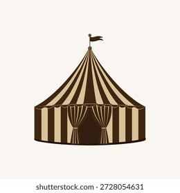 Gráfico clásico de Vector de carpa de circo con rayas marrón oscuro y crema y detalle de bandera.