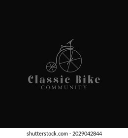 classic bike community logo vector design illustration, old bike community logo business template with vintage, retro, and unique styles