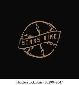 classic bike logo vector design illustration, stars wheel bike logo business template with vintage, brush texture and unique styles. 
