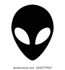 Classic black alien head on white background evokes mystery and intrigue