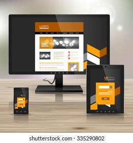Classic black application template design for corporate identity with yellow geometric elements. Stationery set
