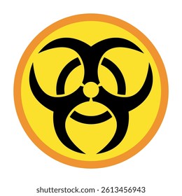 Classic Black Biohazard Symbol on Yellow Background with Brown Border in Simple Icon