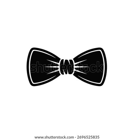 Classic black bow tie icon with white outline on white background