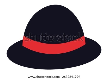 Classic black bowler hat featuring a vibrant red ribbon, adding a touch of sophistication and style, perfect for formal occasions or retro inspired looks