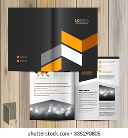 Classic black brochure template design with yellow geometric elements. Cover layout