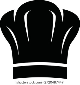 A classic black chef hat silhouette represents culinary expertise and professional cooking, icon arranged in a clean, perfectly aligned grid, flat vector design, solid black color, consistent stroke and proportions, fully editable EPS vector format, no gradients, no shadows, no text