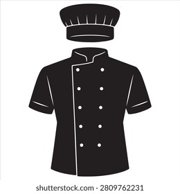 Classic black chef uniform with traditional hat