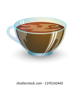 Classic black coffee in a transparent cup isolated on whitet background. Favorite morning drink. Vector illustration