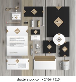 Classic black corporate identity template design with rhombus. Business stationery