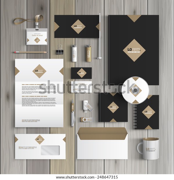 Classic black corporate identity template\
design with rhombus. Business\
stationery