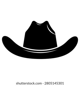 Classic black cowboy hat illustration featuring a iconic western brimmed style that represents traditional ranch life and rural rugged fashion trends for people who enjoy authentic rustic style and culture