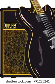 A classic black electric guitar with a valve amplifier.