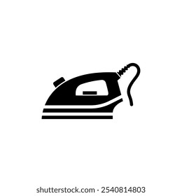 Classic, black, electric iron vector icon for household appliance.