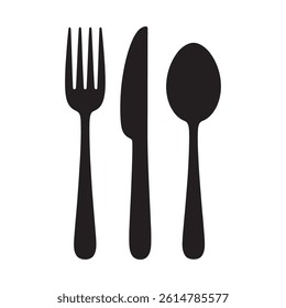 Classic Black Fork Knife and Spoon Vector Icon Symbolizing Dining Hospitality and Tableware for Restaurant Branding and Digital Artwork Editable Vector Illustration isolated on a white background