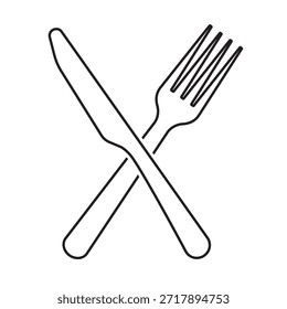 Icono clásico del Vector del cuchillo y de la cuchara negros del tenedor que simboliza la hospitalidad y la vajilla del comedor para la marca del restaurante y la Ilustración vectorial editable de las ilustraciones digitales aislada en un fondo blanco