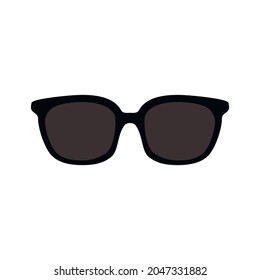Classic black framed nerd or geek sunglasses. Hipster frame glasses. Both modern and retro in design. Isolated on white background. Black hipster glasses icon vector illustration.