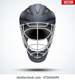 Classic black Goalkeeper Ice and Field Hockey Helmet isolated on Background. Sport Equipment. Editable Vector illustration isolated on white background.