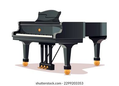 Classic black grand piano with closed lid. Musical instrument. Vector illustration for design. Cartoon style. Flat style.