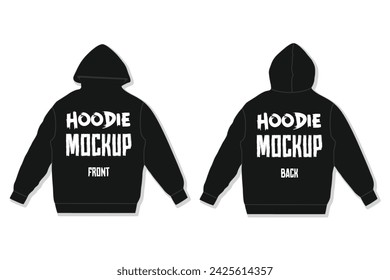 Classic Black hoodie vector mockup template with fashion style. Hoodie vector template front and back view illustration oversized. black and white color hoodie mockup. drop shoulder for unisex.