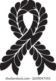 Classic black laurel wreath ribbon design with detailed leaves for Breast Cancer Awareness, suitable for icons, medals, and digital campaign visuals