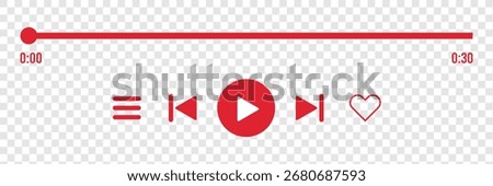 Classic Black Media Player Bar, Audio or video player progress loading bar with time slider, play, rewind buttons. Simple template of media device playback panel interface. Minimalist web display. 