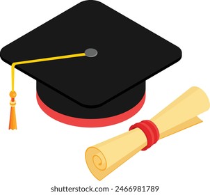 a classic black mortarboard and a diploma with a red ribbon. Perfect for graduation season