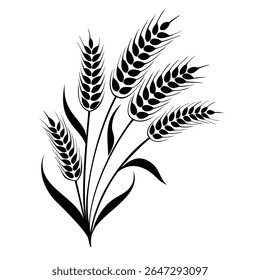  A classic black silhouette of a bundle of wheat ears with stalks, representing harvest, agriculture, bread, and natural food elements.