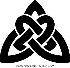 Klassische schwarze Silhouette eines keltischen Dreifaltigkeitsknotensymbols, das die Ewigkeit und die alte irische Kulturkunst repräsentiert.