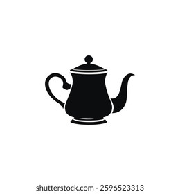 Classic Black Silhouette Teapot Vector - Elegant Curved Handle and Spout