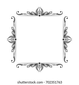 Classic black square vintage vectorial frame with floral ornament of lotus wavy lines and monograms